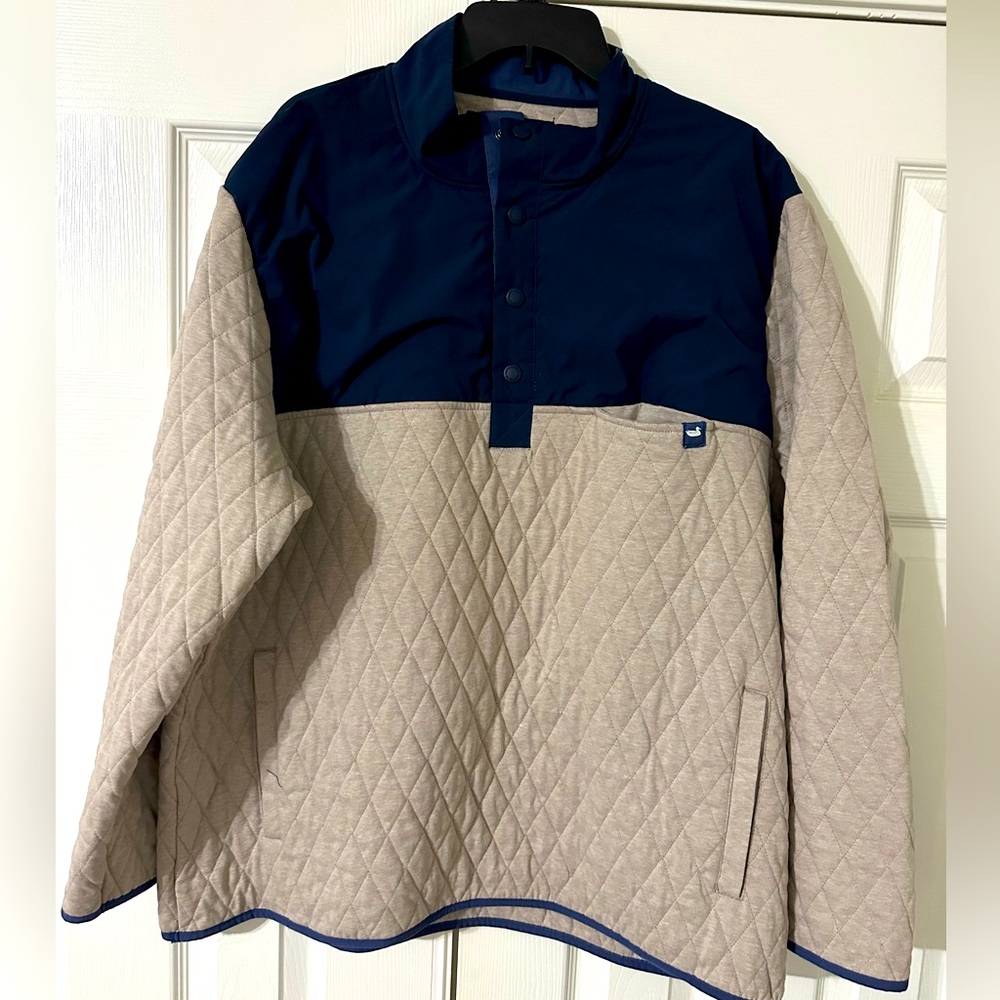 Southern Marsh Men's Quilted Pullover - Navy and Tan size 3XL